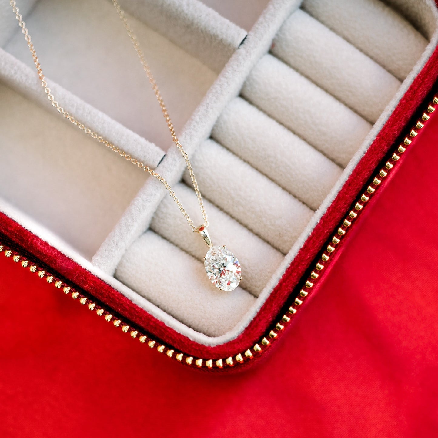 Solitaire Necklace with 0.35 CT Classic Oval Cut Moissanite