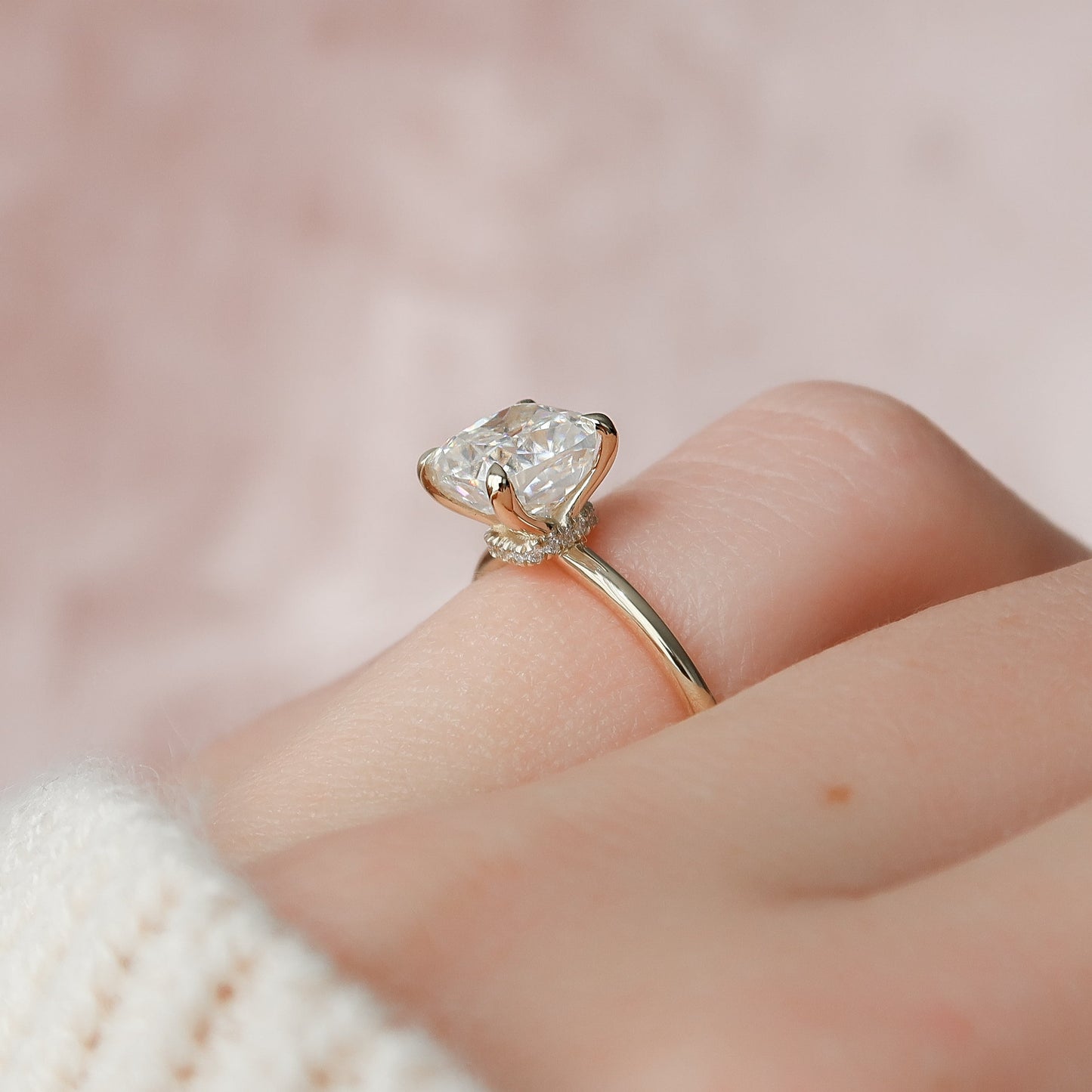 2.0 - 4.0 CT Cushion Cut Lab Grown Diamond Hidden Halo Engagement Ring