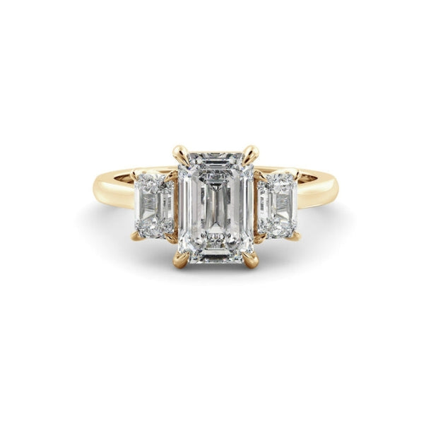 Three Stone Ring with 1.0 CT Emerald Moissanite