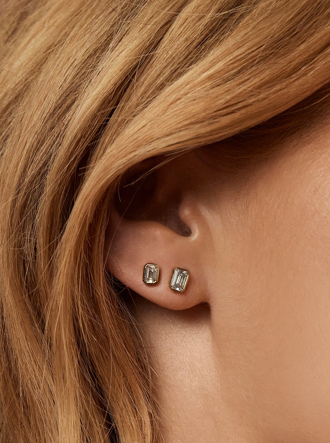 Bezel Stud Earrings with 1.0 CT Emerald Cut Moissanite