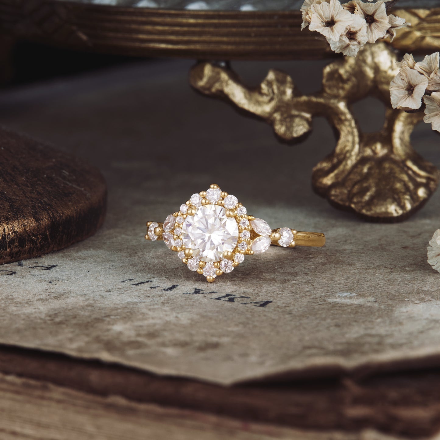0.8 CT Carat Moissanite Diamond Round Shape Cluster Engagement Ring