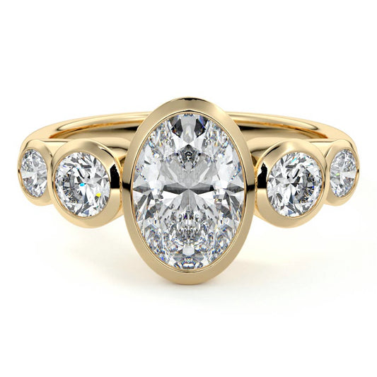 Bezel & Pave Ring with 1.0 CT Oval Cut Moissanite