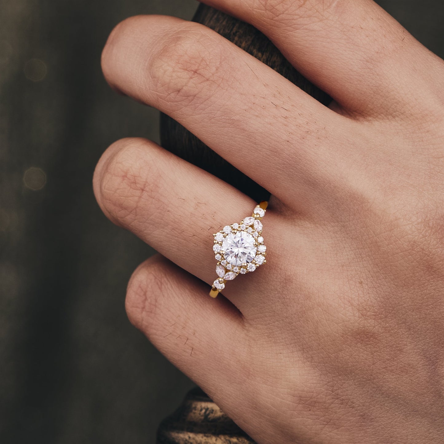 0.8 CT Carat Moissanite Diamond Round Shape Cluster Engagement Ring