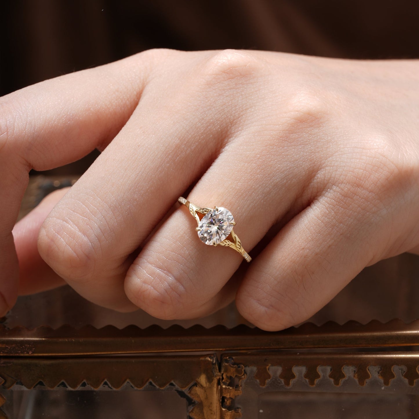 1.32 CT Carat Moissanite Diamond Oval Shape Split Shank Engagement Ring