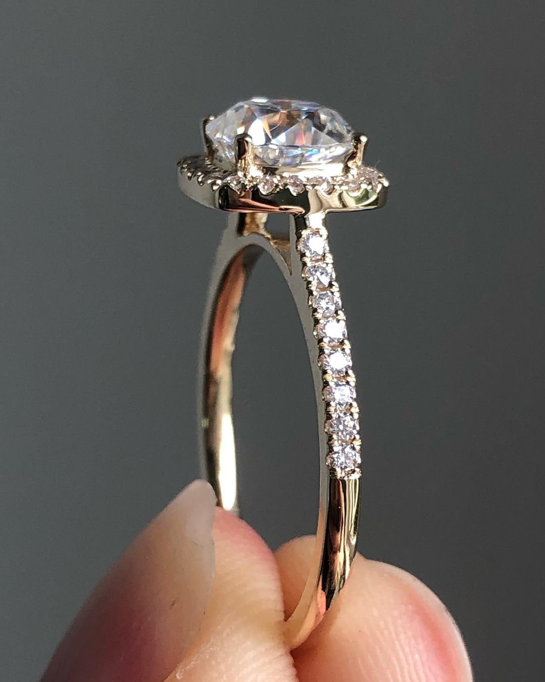 Halo & Pave Ring with 1.17 CT Cushion Cut Moissanite