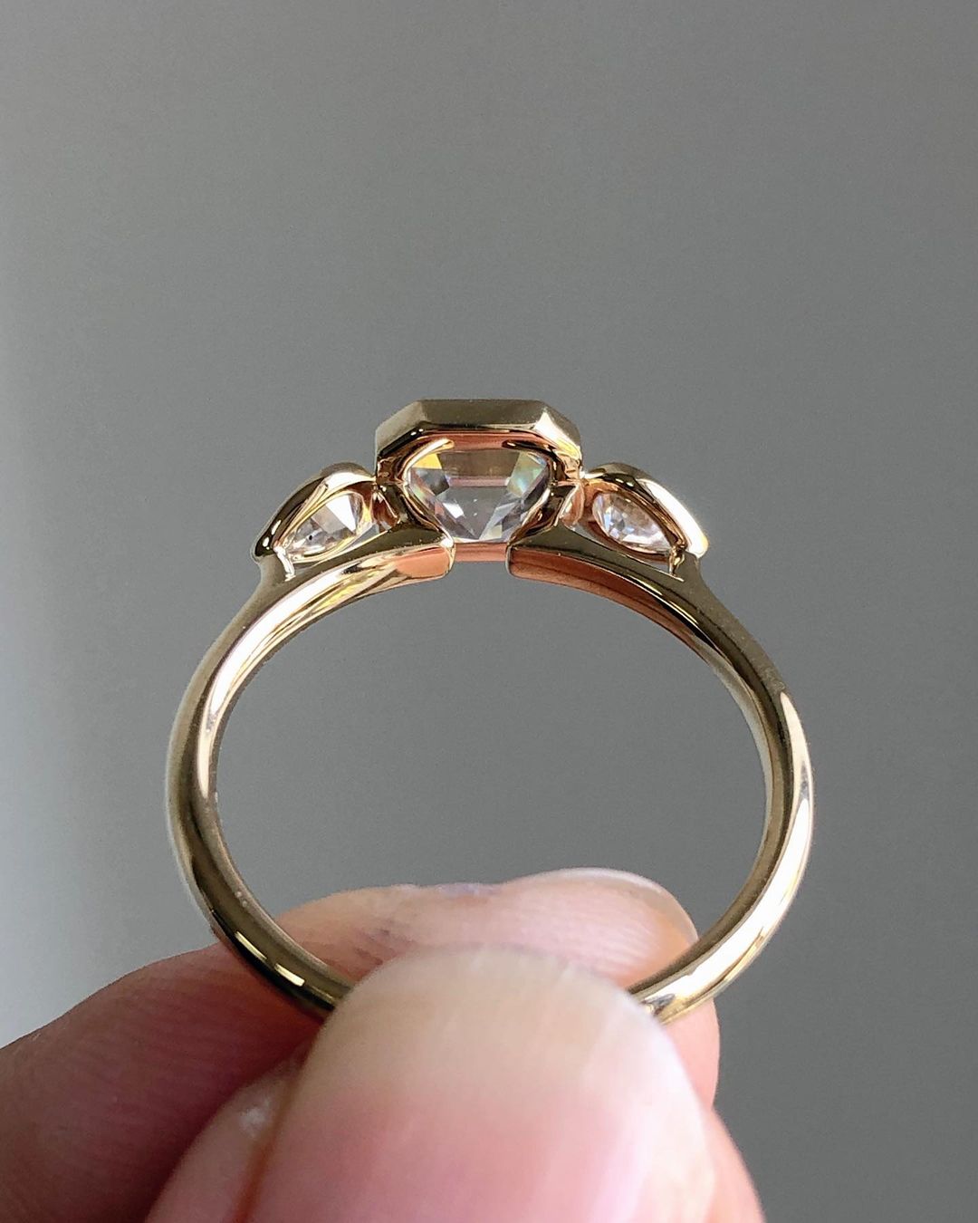 Bezel Three Stones Ring with 1.19 CT Asscher Cut Moissanite