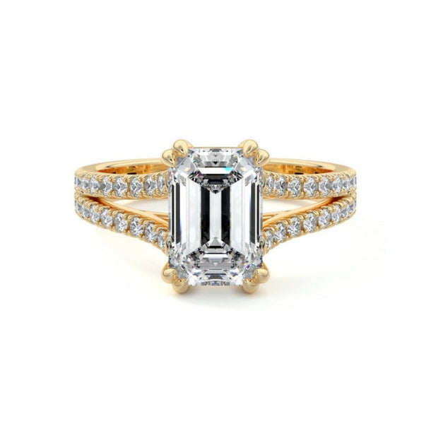 Double Band Ring with 1.0 CT Emerald Cut Moissanite