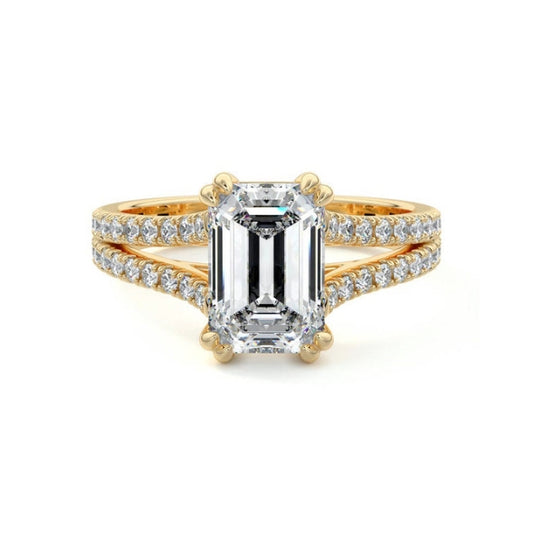 Double Band Ring with 1.0 CT Emerald Cut Moissanite