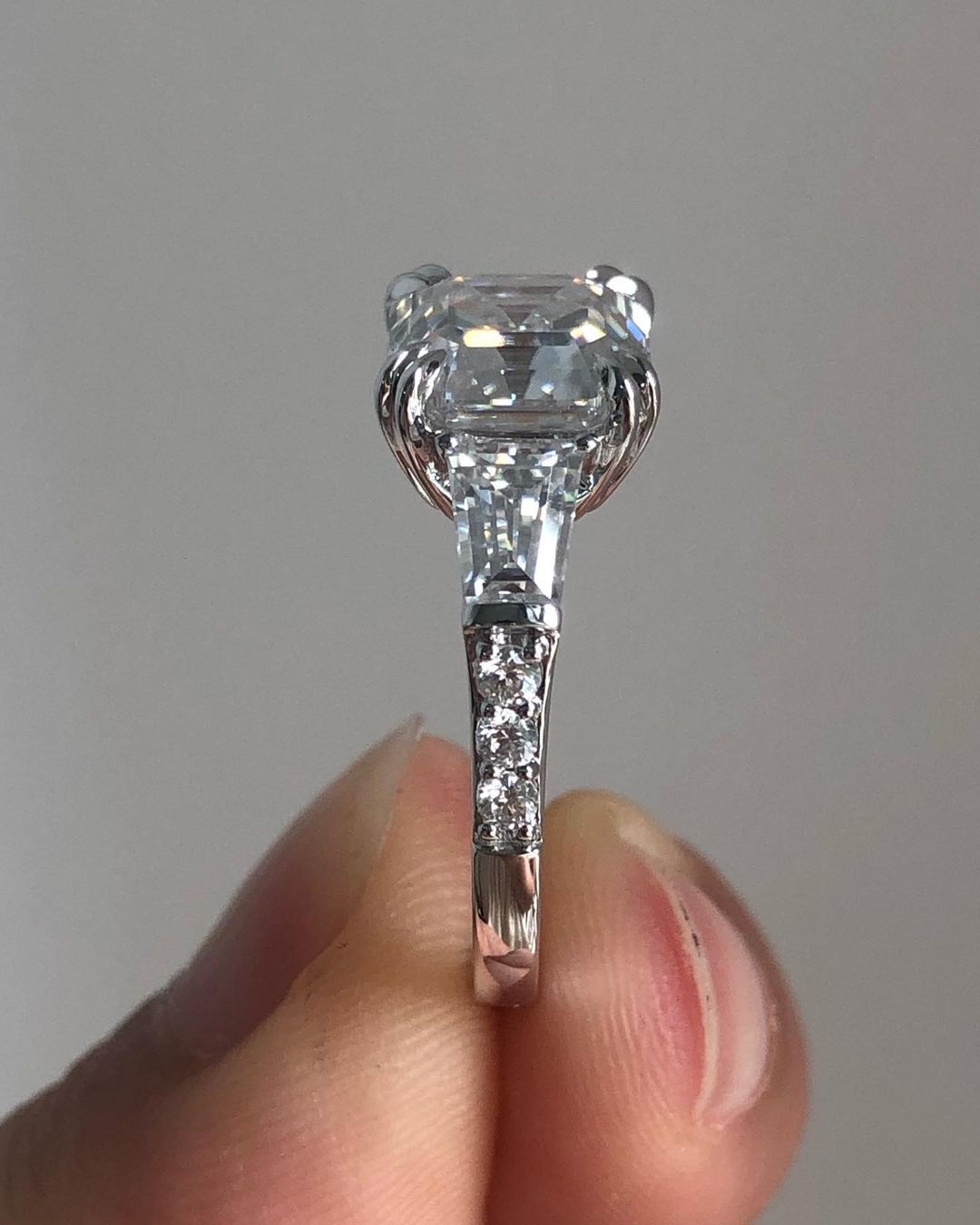 Three Stones Ring with 2.03 CT Asscher Cut Moissanite