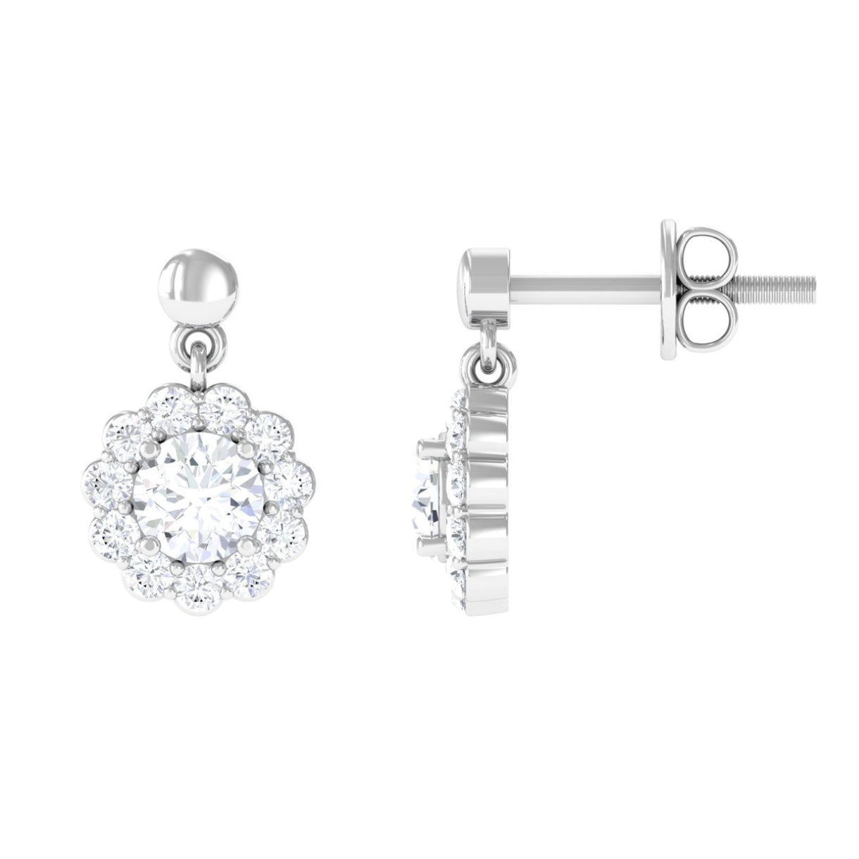 Halo Drop Stud Earrings with 1.0 CT Round Cut Moissanite