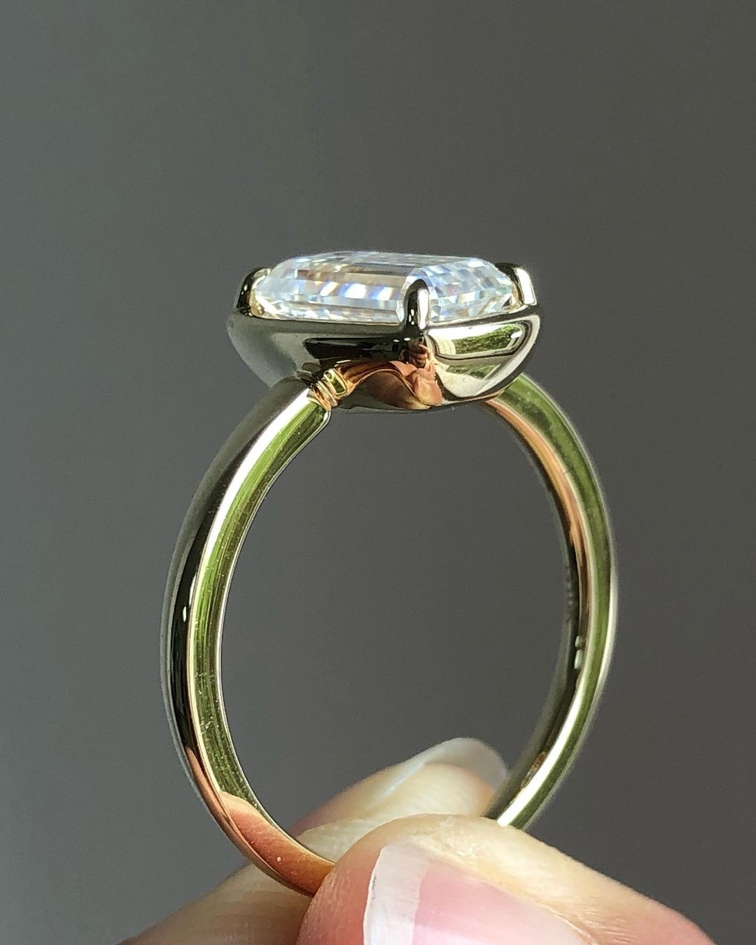 Bezel Solitaire Ring with 3.10 CT Emerald Cut Moissanite