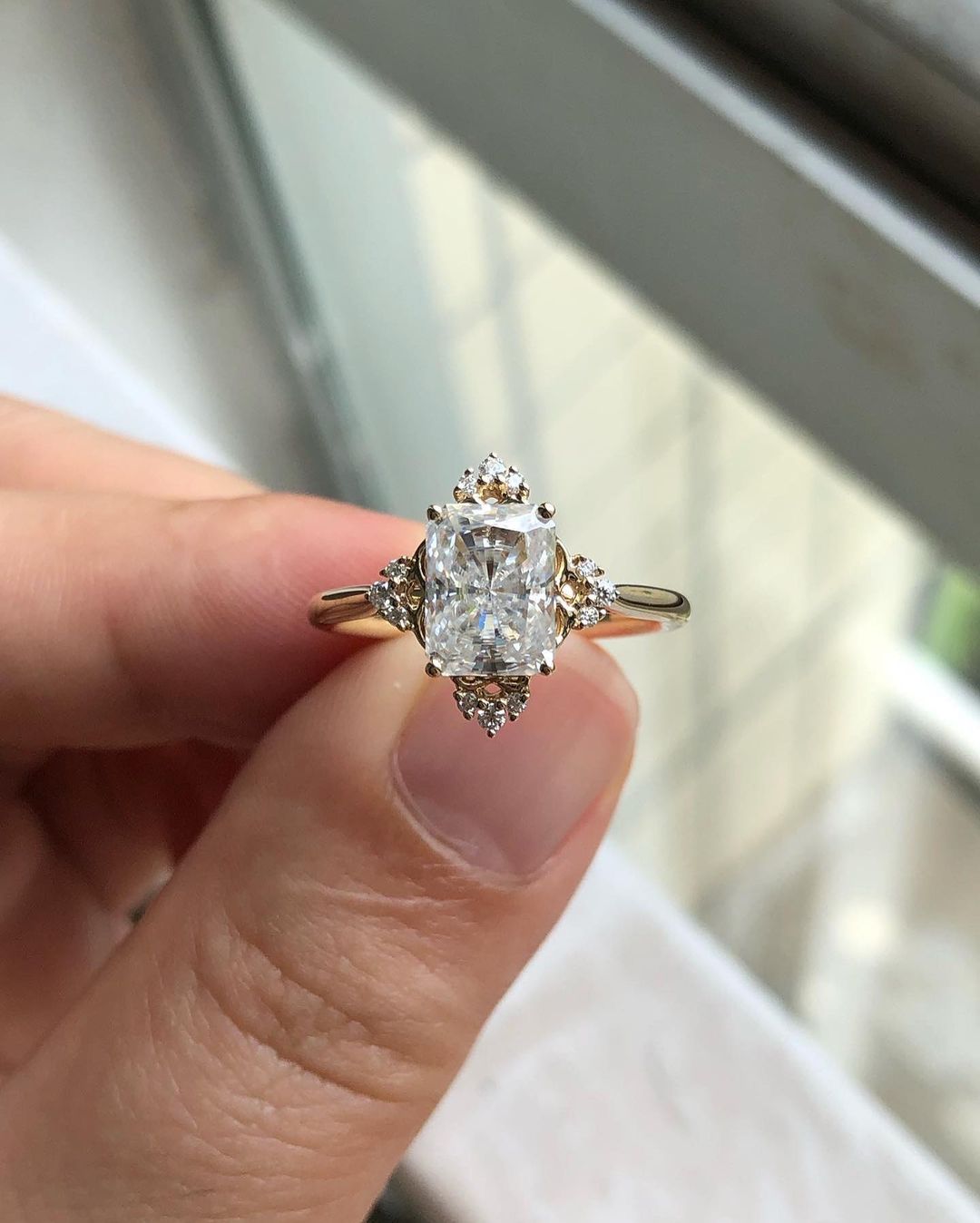 Cluster Ring with 2.43 CT Radiant Cut Moissanite