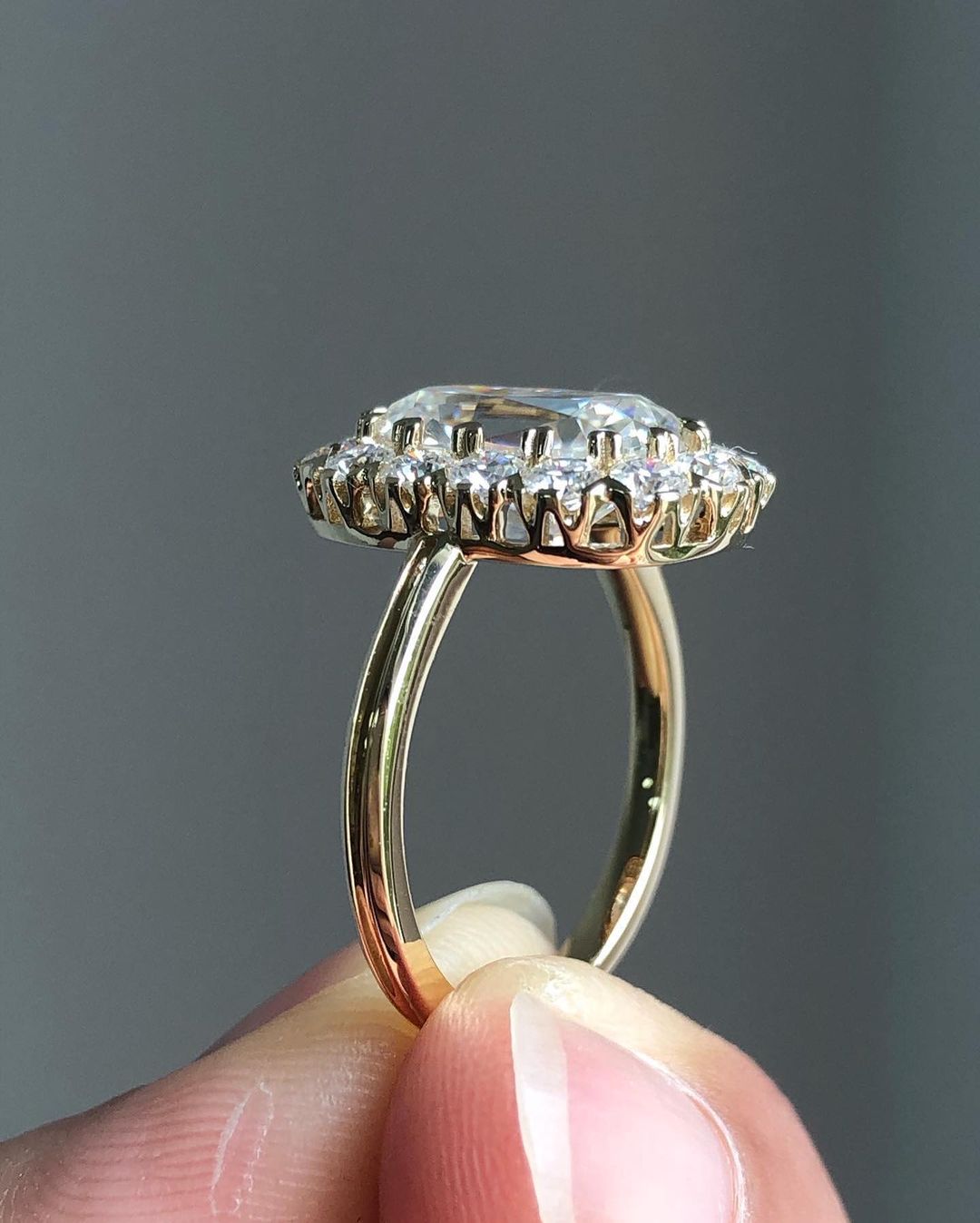 Halo Ring with 3.0 CT Old Mine Oval Cut Moissanite