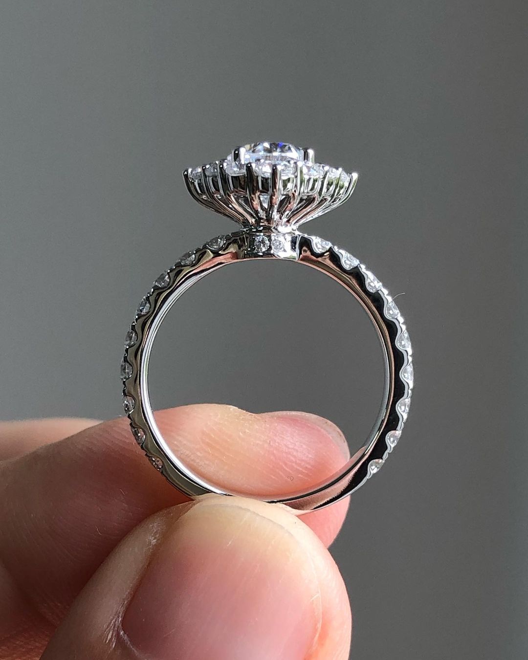 Halo & Pave Ring with 0.85 CT Oval Cut Moissanite