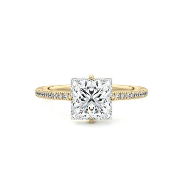 Hidden Halo & Pave Ring with 1.20 CT Princess Cut Moissanite