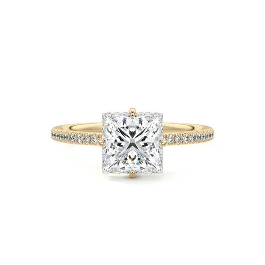 Hidden Halo & Pave Ring with 1.20 CT Princess Cut Moissanite