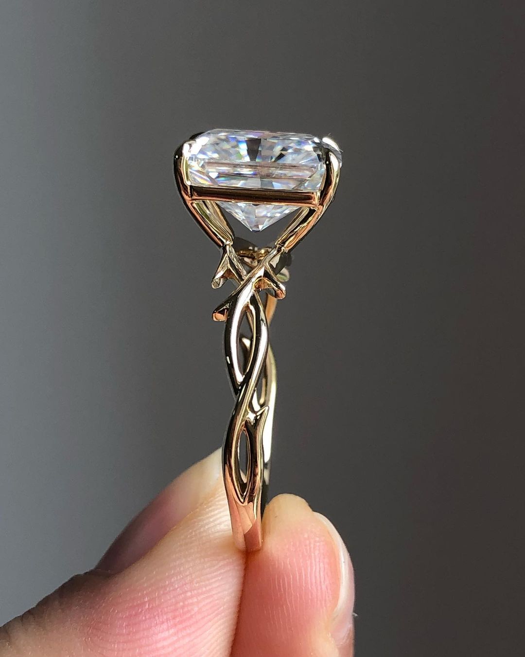 Twig Style Solitaire Ring with 3.51 CT Radiant Cut Moissanite