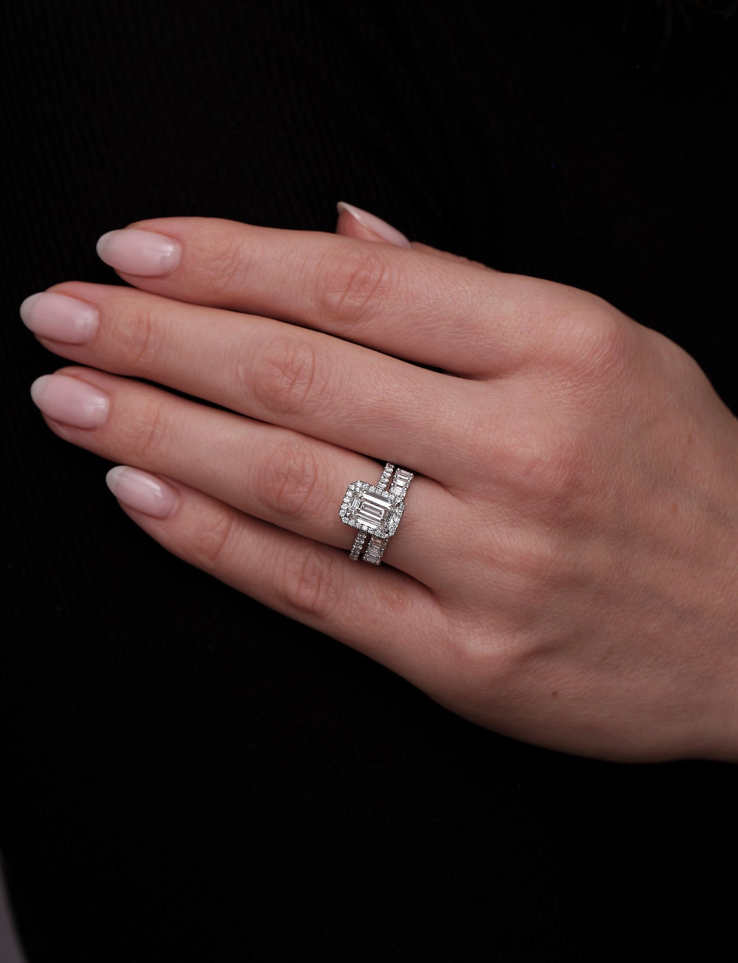 Halo Ring with 2.0 CT Emerald Cut Moissanite