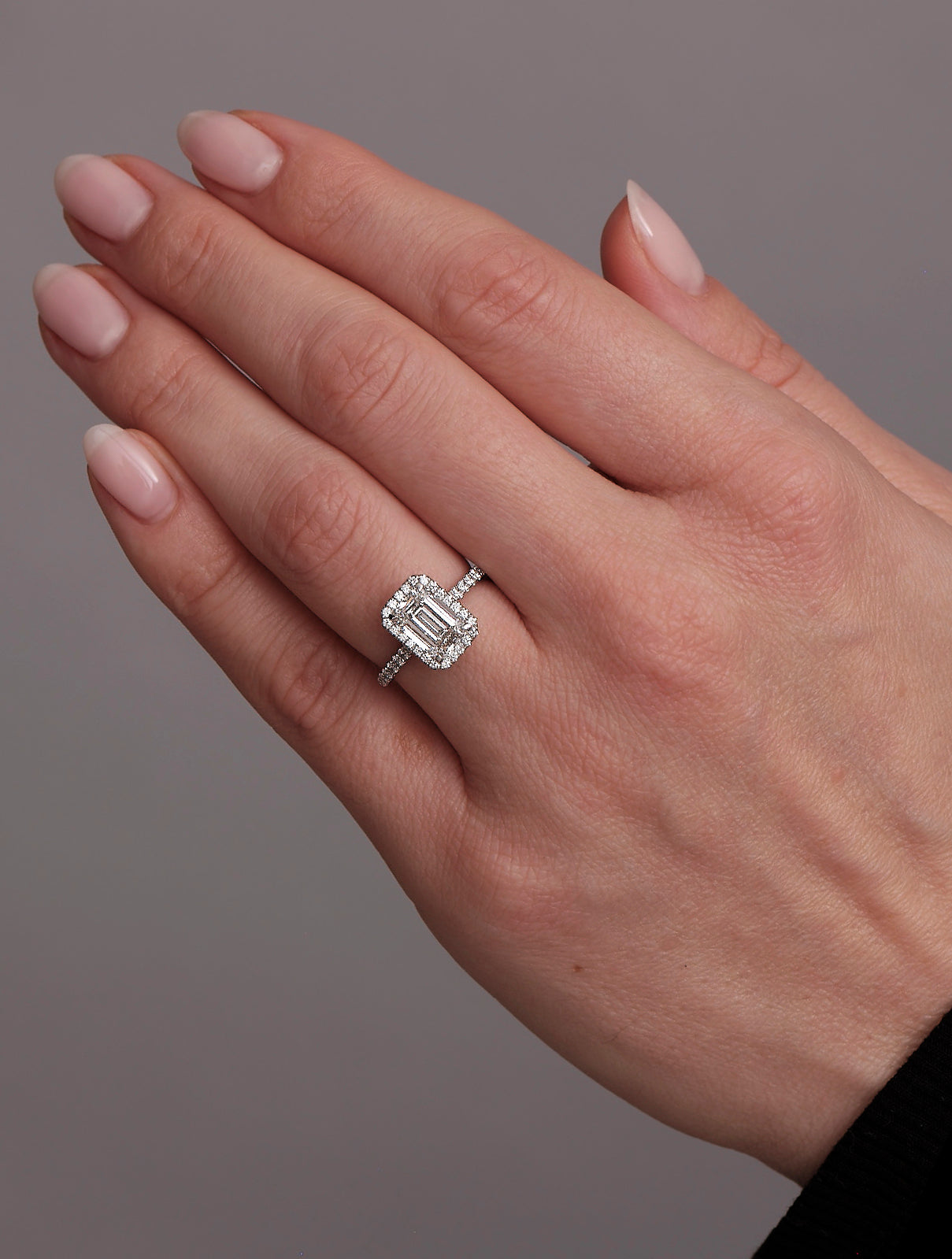 Halo Ring with 2.0 CT Emerald Cut Moissanite