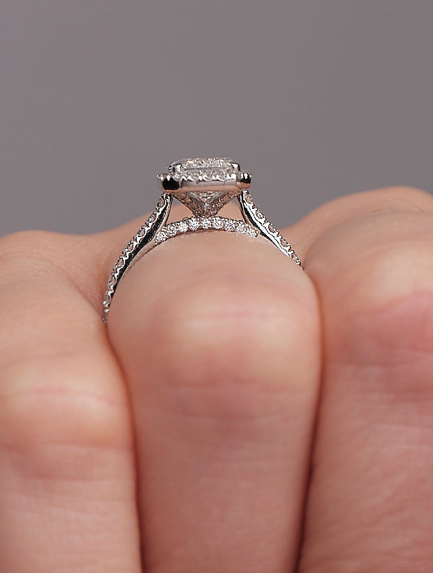 Halo Ring with 2.0 CT Emerald Cut Moissanite