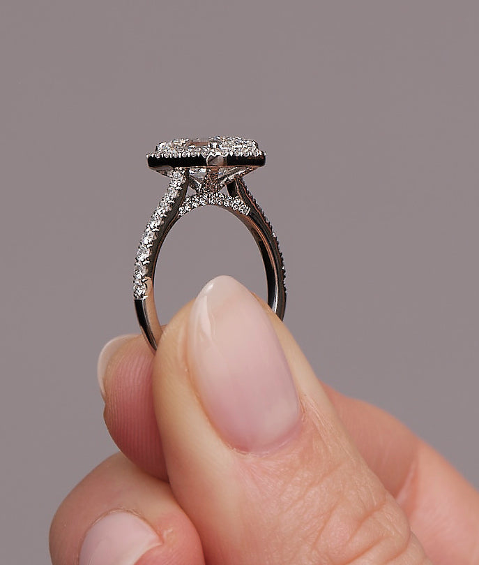Halo Ring with 2.0 CT Emerald Cut Moissanite