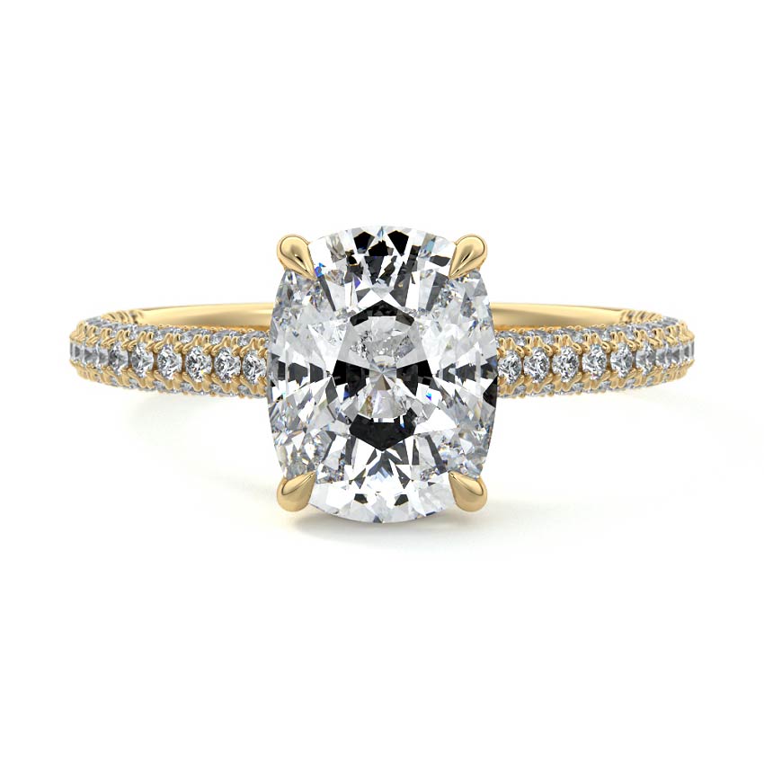 Hidden Halo & Triple Pave Ring with 1.0 CT Cushion Cut Moissanite