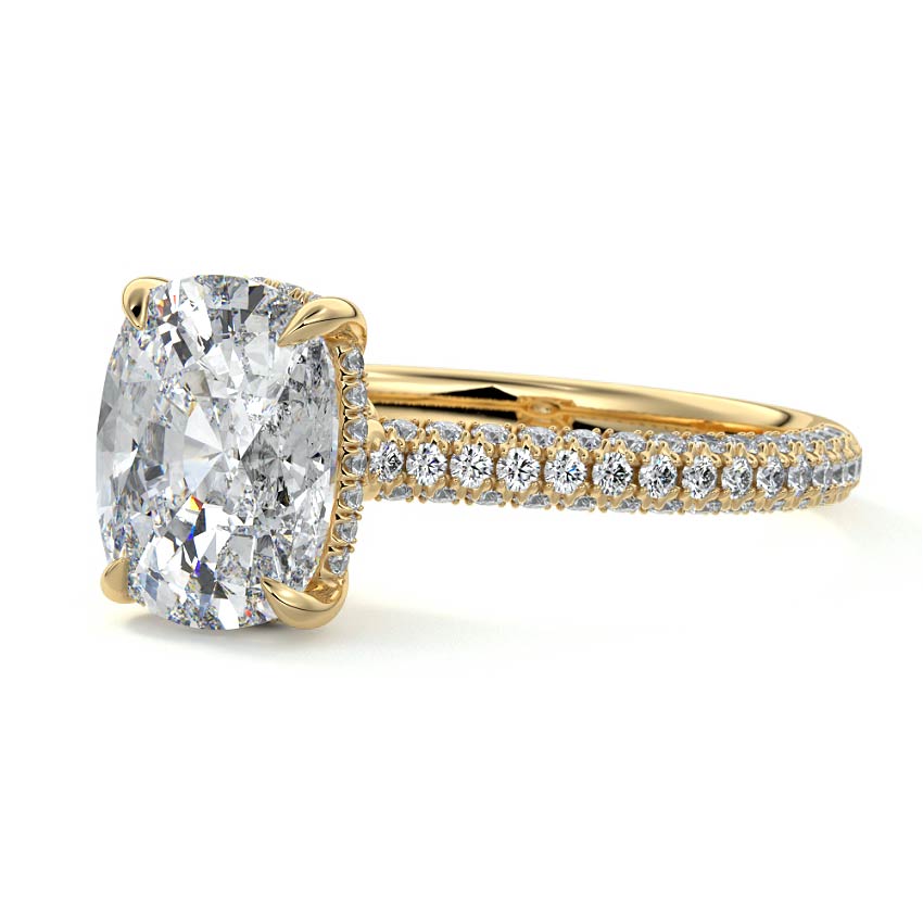 Hidden Halo & Triple Pave Ring with 1.0 CT Cushion Cut Moissanite