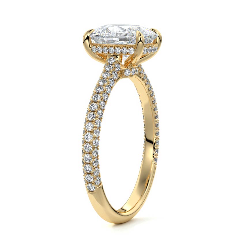 Hidden Halo & Triple Pave Ring with 1.0 CT Cushion Cut Moissanite