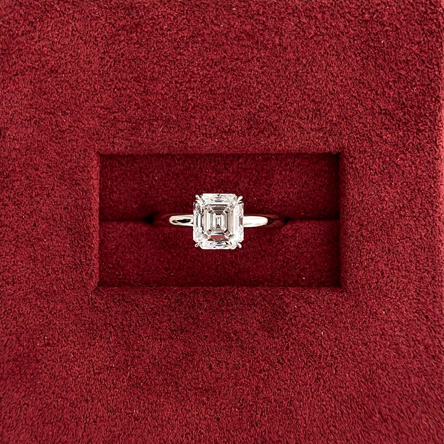 Asscher cut CVD diamond solitaire engagement ring