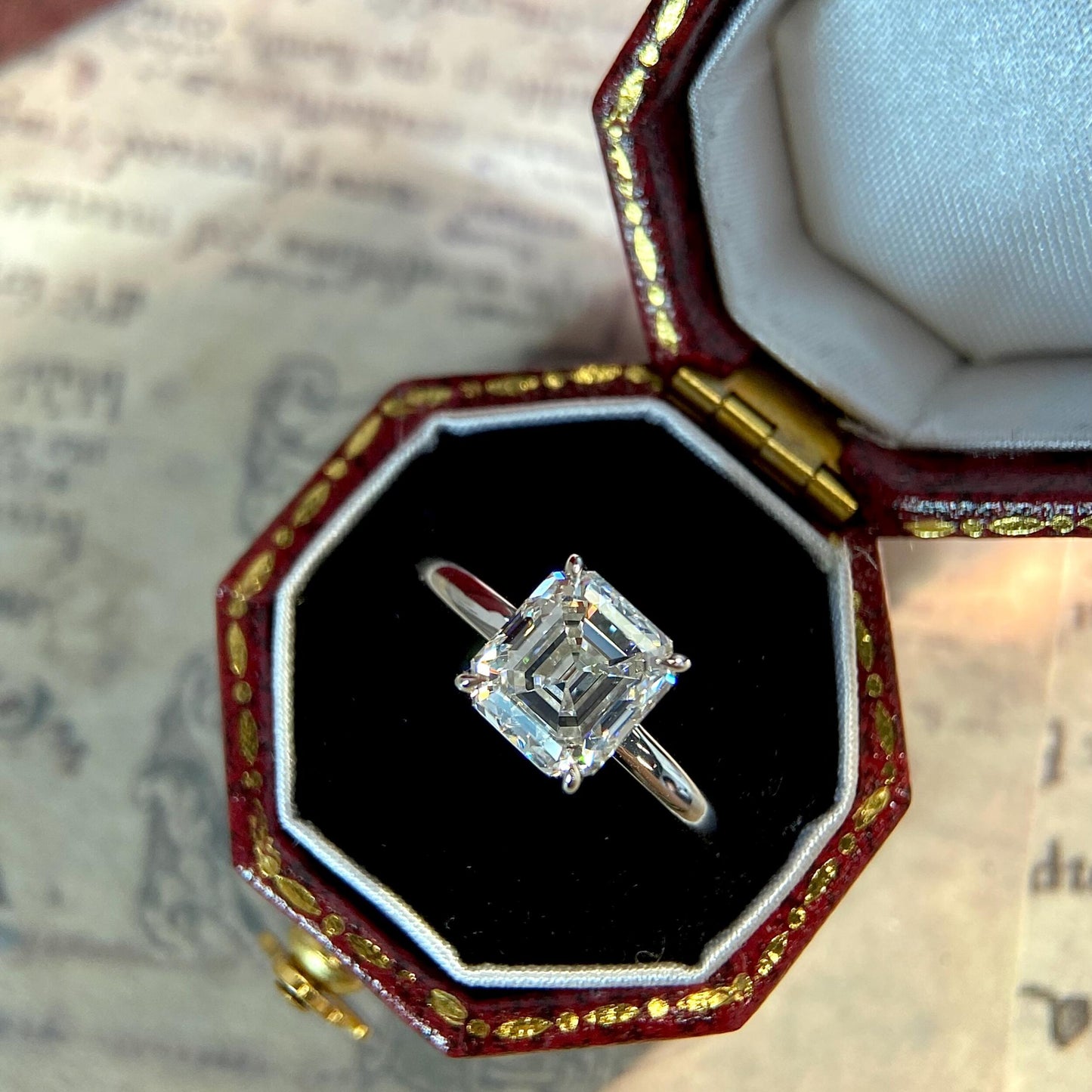 Asscher cut CVD diamond solitaire engagement ring