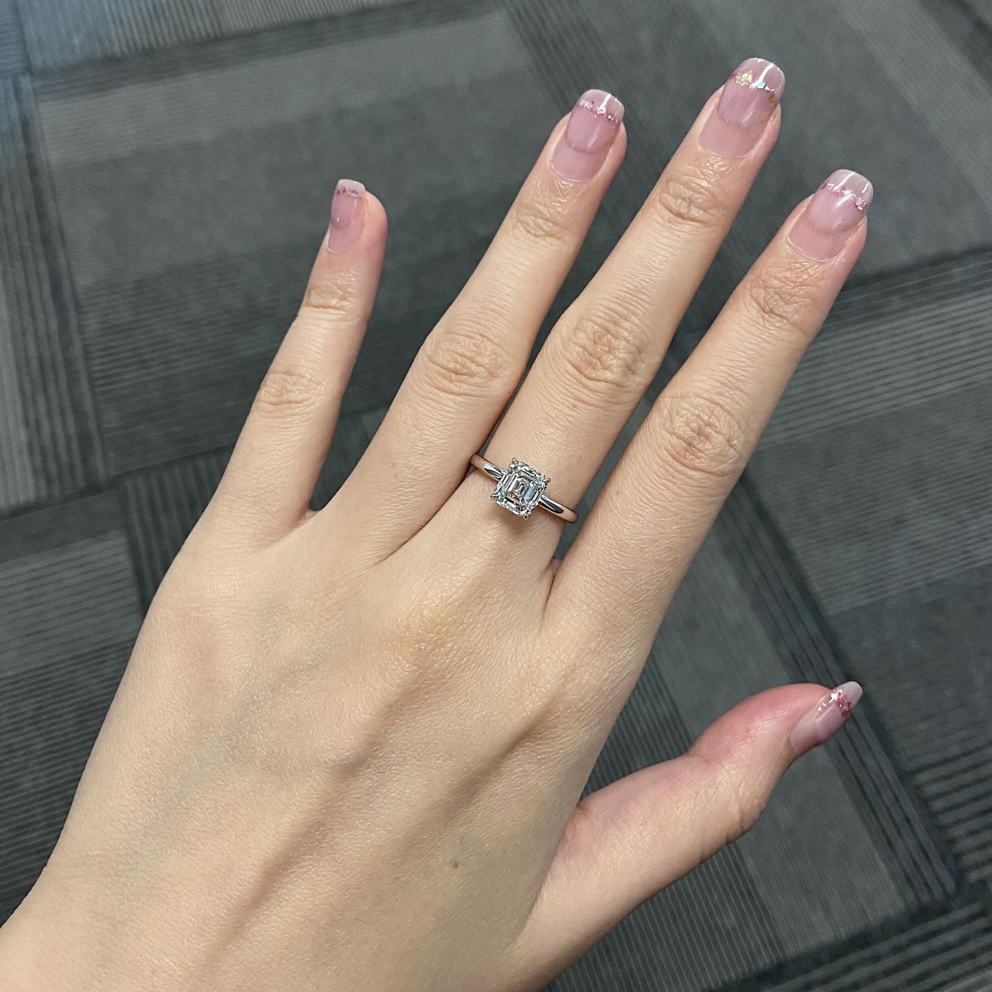 Asscher cut CVD diamond solitaire engagement ring