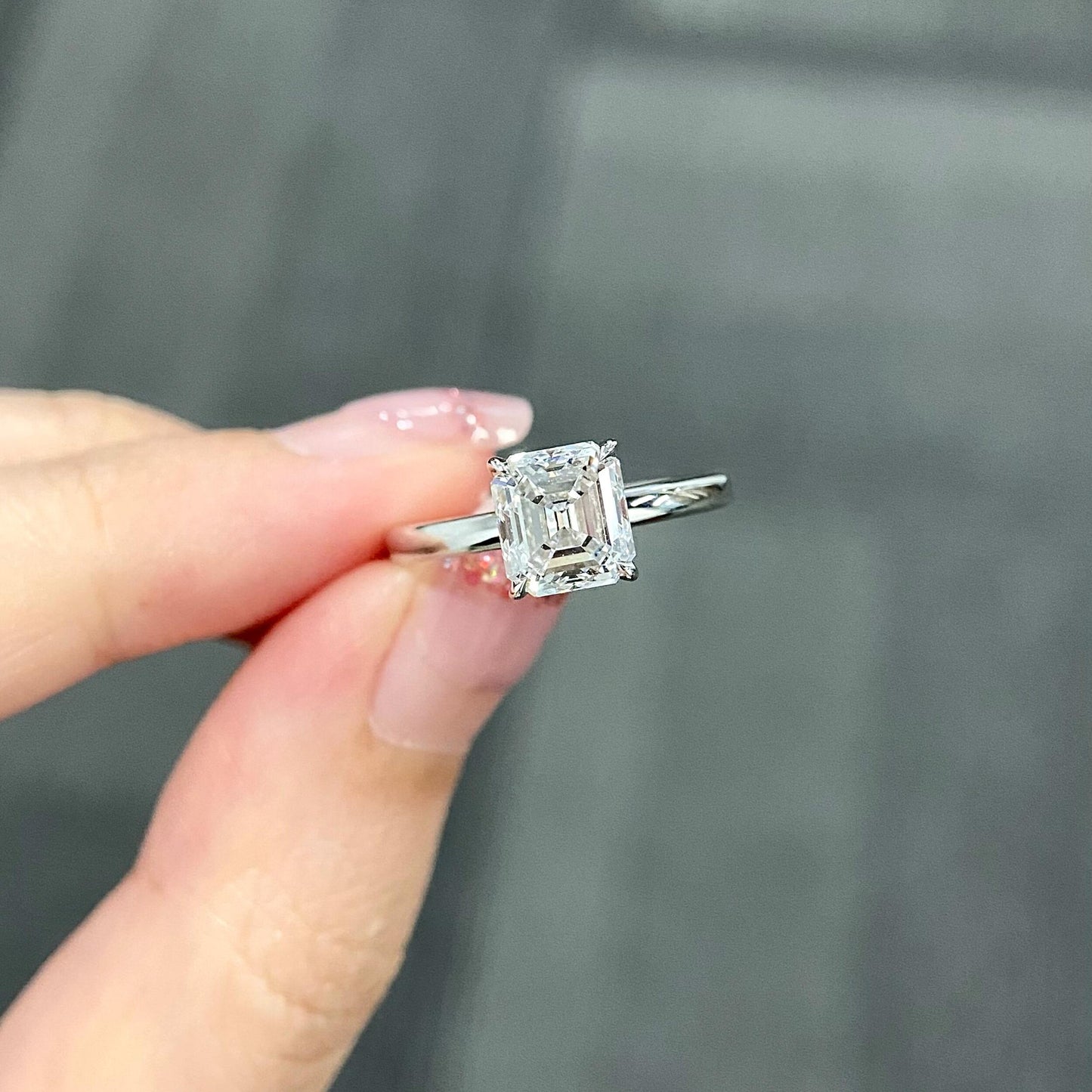 Asscher cut CVD diamond solitaire engagement ring