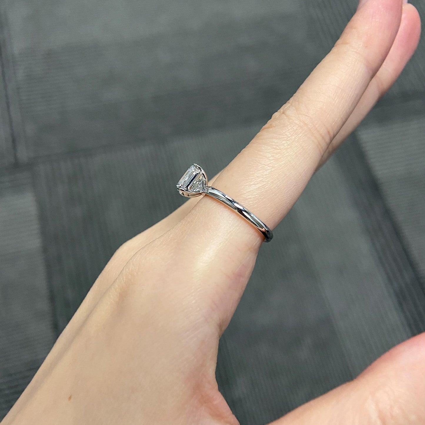 Asscher cut CVD diamond solitaire engagement ring