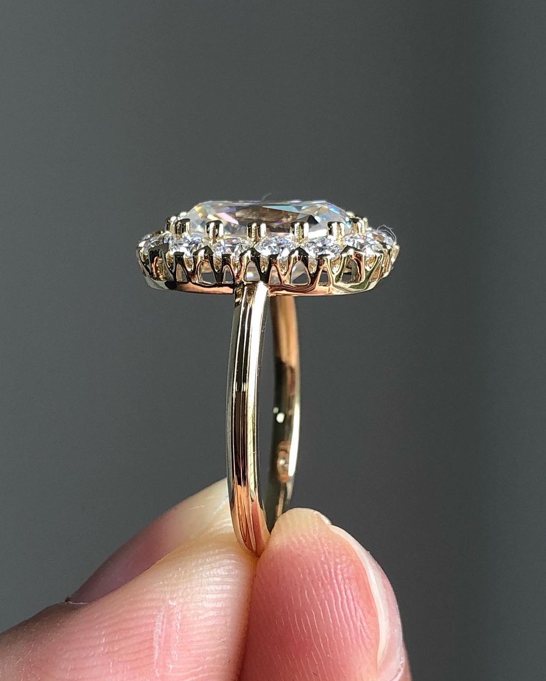 Halo Ring with 3.0 CT Old Mine Oval Cut Moissanite