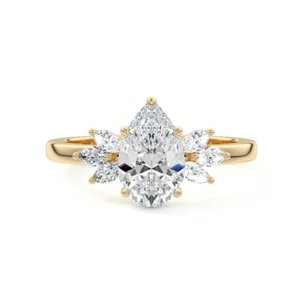 Cluster Ring with 1.20 CT Pear Cut Moissanite