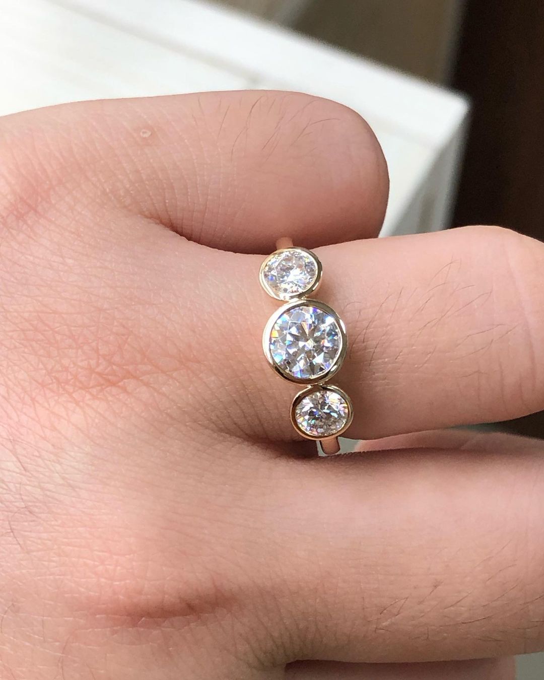 Bezel Three Stones Ring with 1.0 CT Round Cut Moissanite