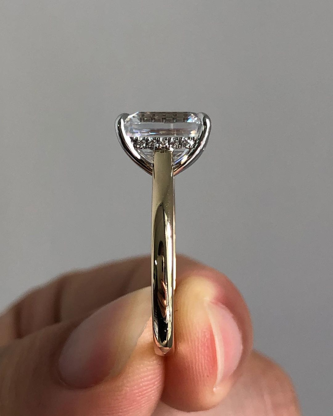Hidden Halo Ring with 1.91 CT Emerald Cut Moissanite