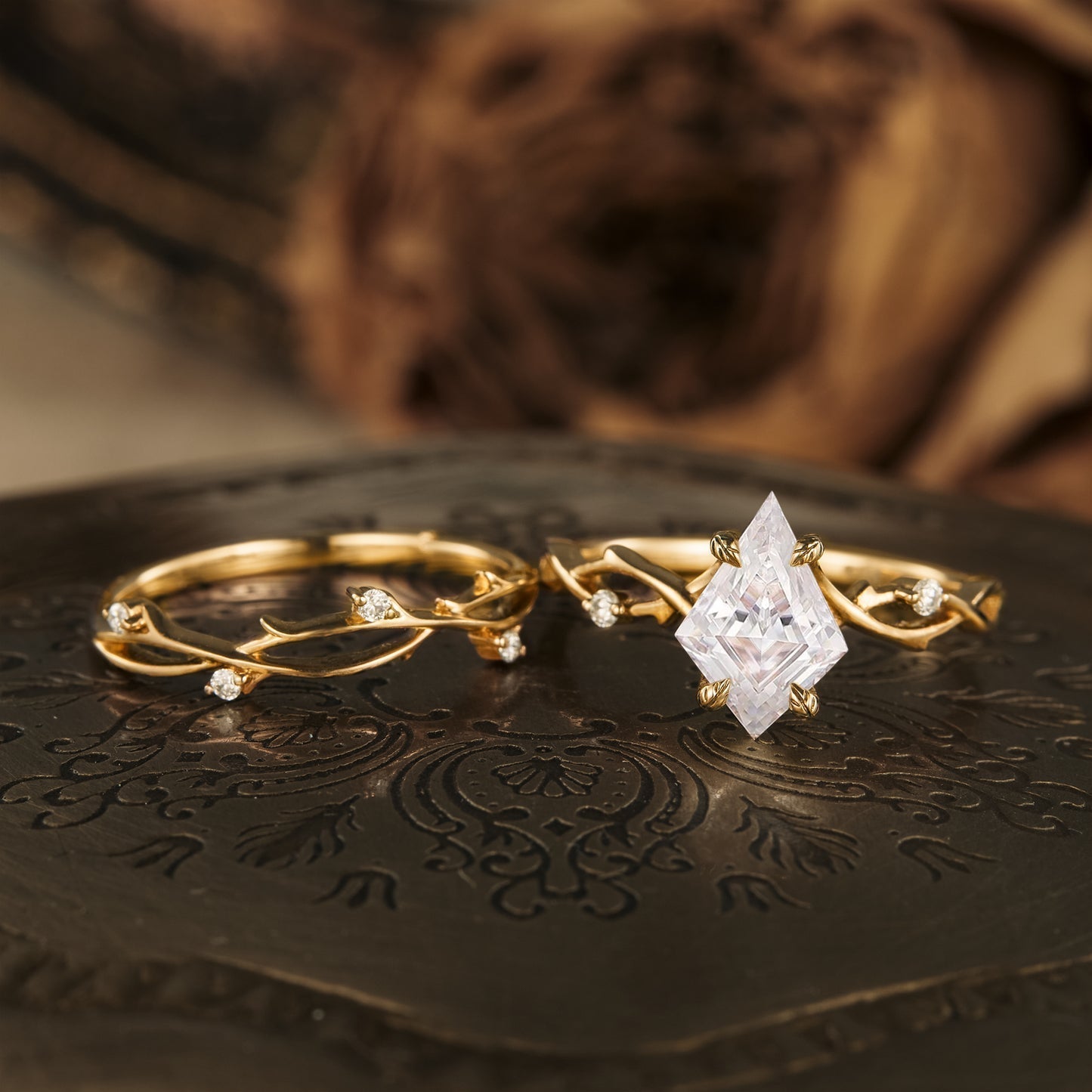 1.25 CT Kite Shaped Moissanite Diamond Bridal Set With Twig Setting