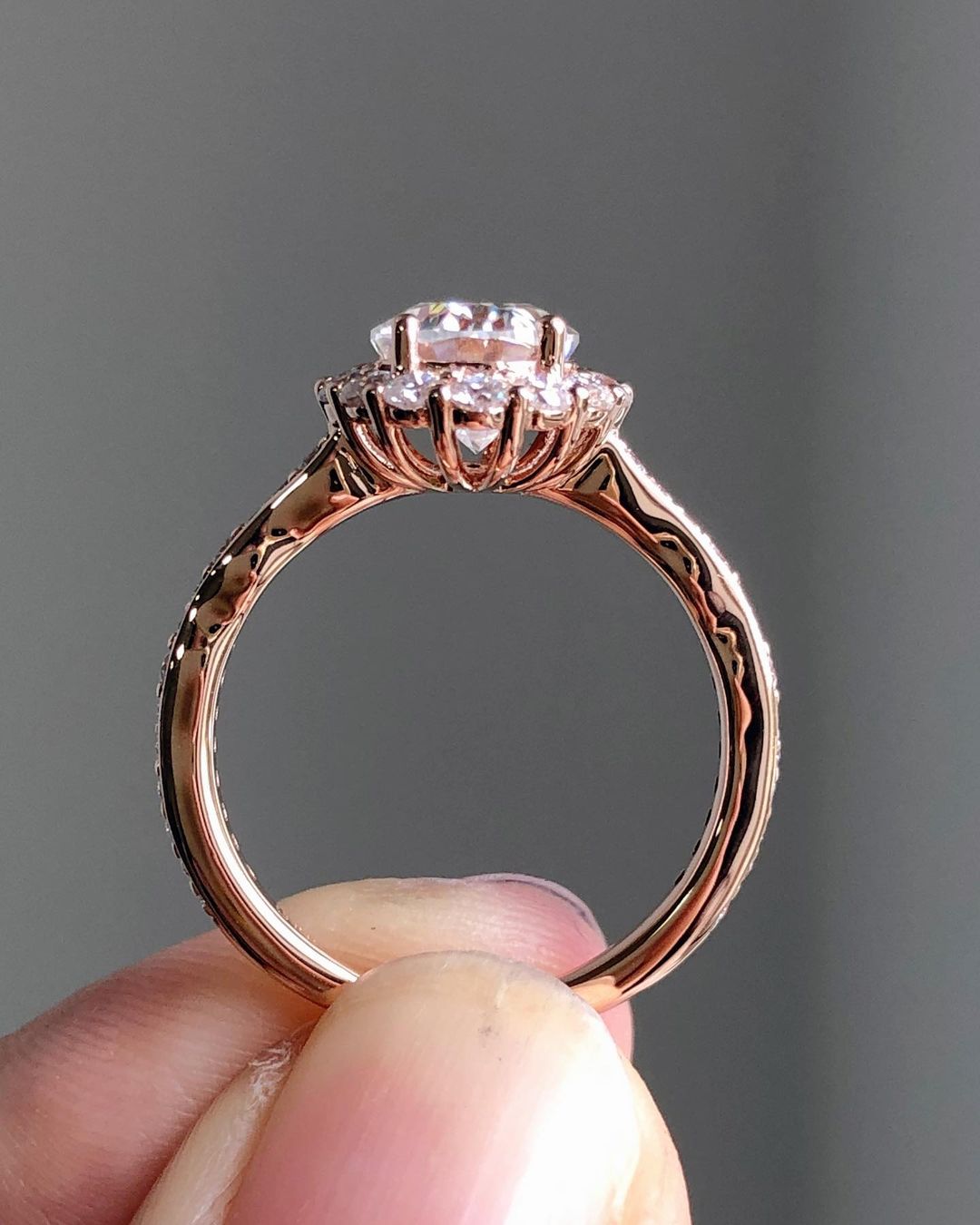 Halo & Pave Ring with 1.33 CT Oval Cut Moissanite