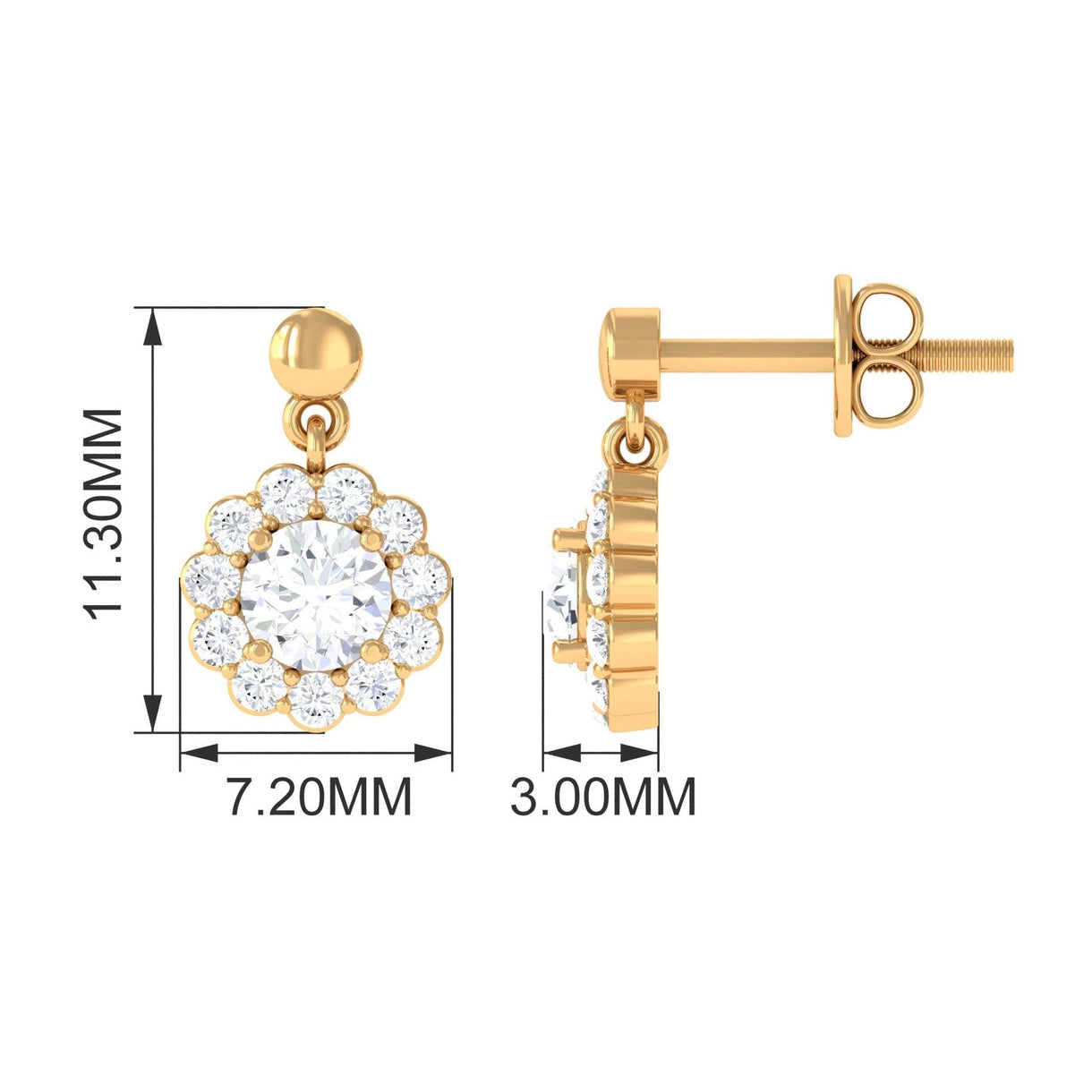 Halo Drop Stud Earrings with 1.0 CT Round Cut Moissanite