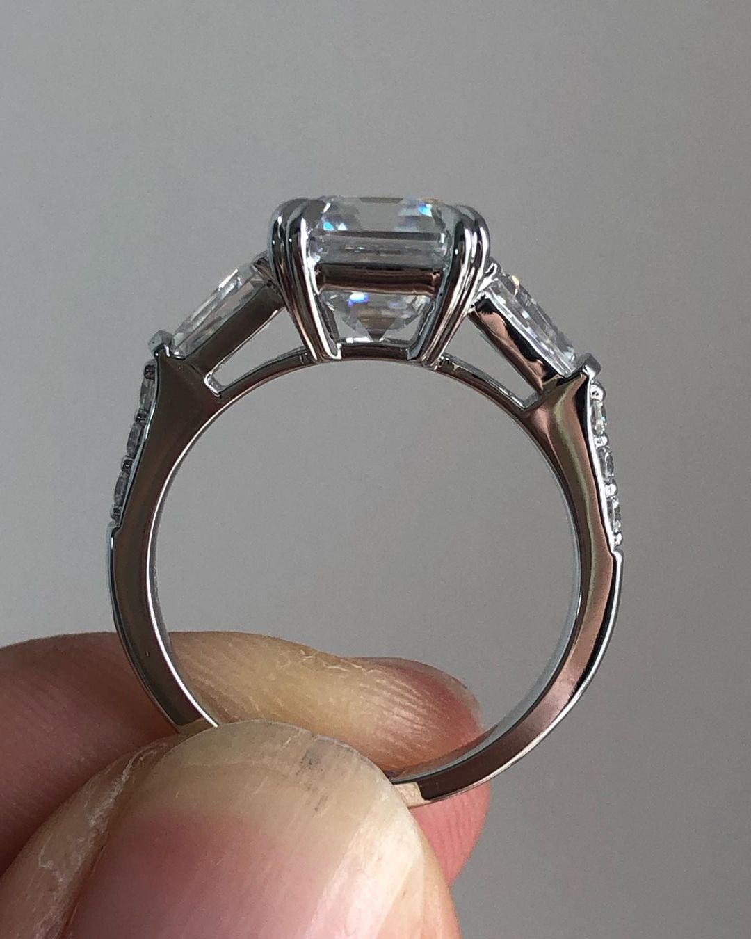 Three Stones Ring with 2.03 CT Asscher Cut Moissanite