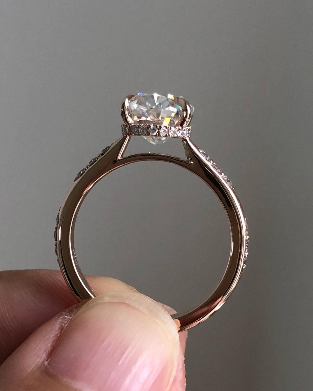 Hidden Halo & Pave Ring with 2.10 CT Oval Cut Moissanite