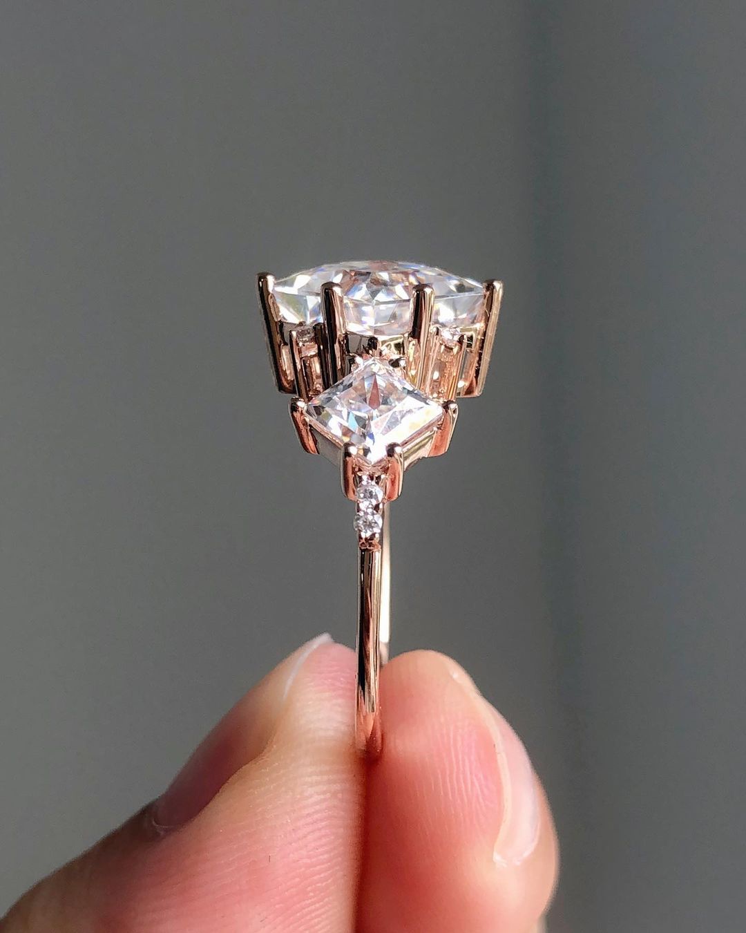 Three Stones Ring with 2.20 CT Princess Cut Moissanite