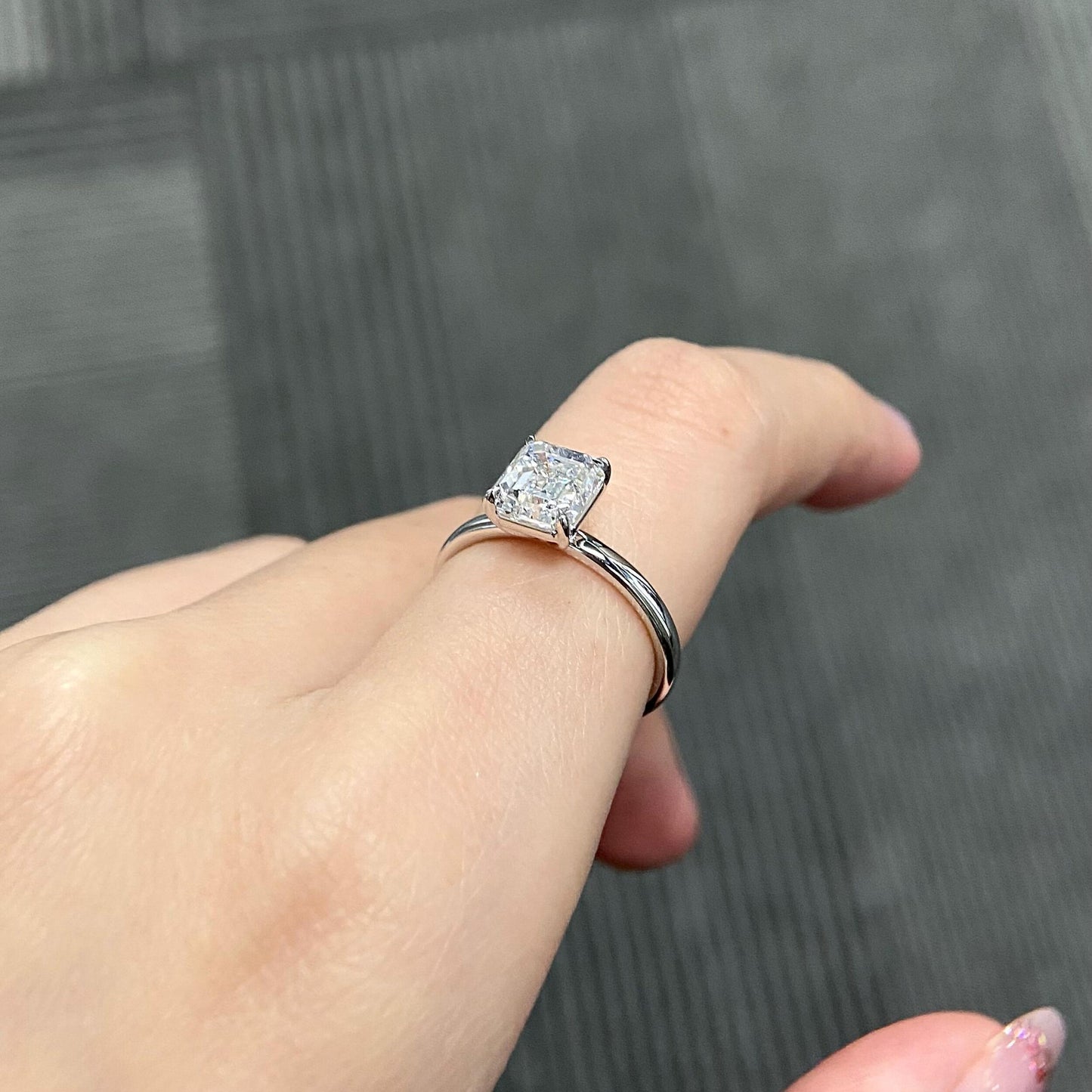 Asscher cut CVD diamond solitaire engagement ring