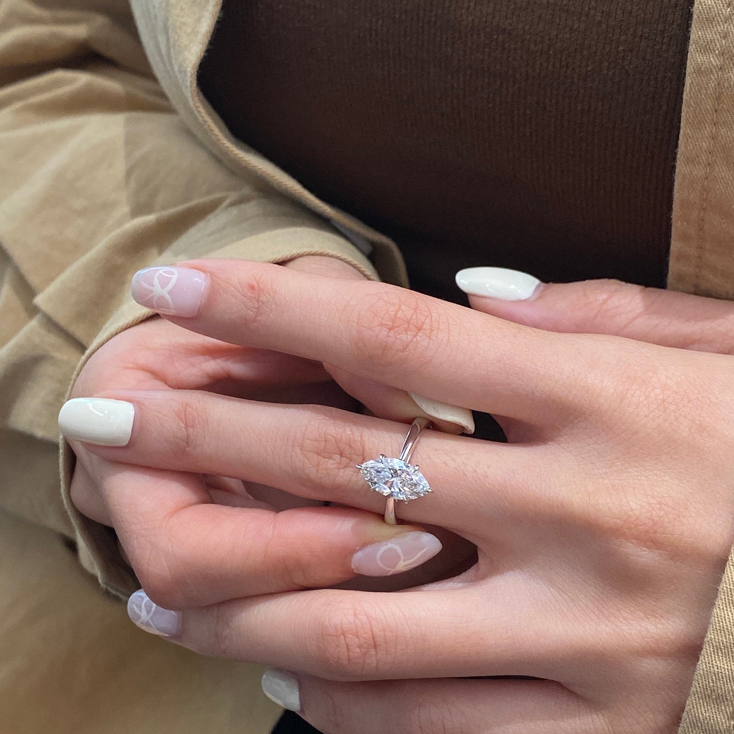 Marquise cut CVD diamond solitaire engagement ring