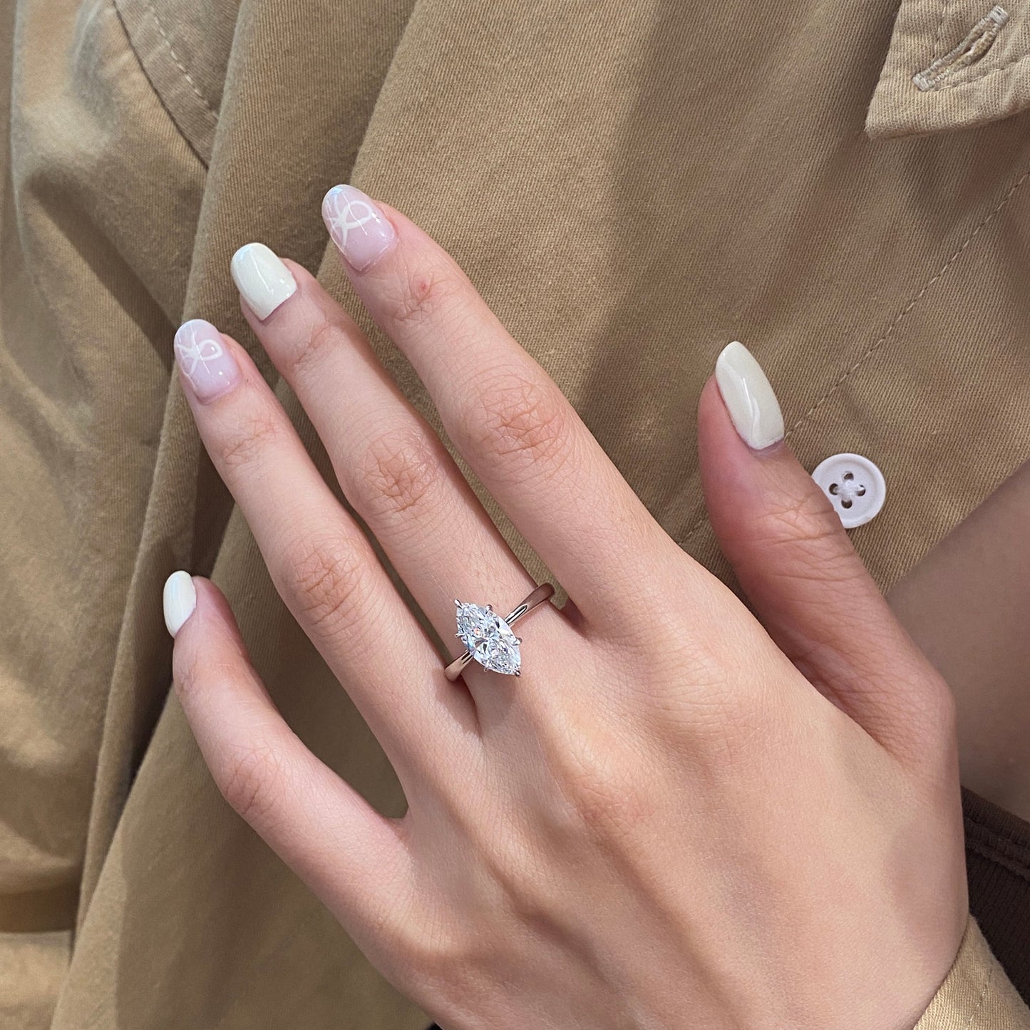 Marquise cut CVD diamond solitaire engagement ring