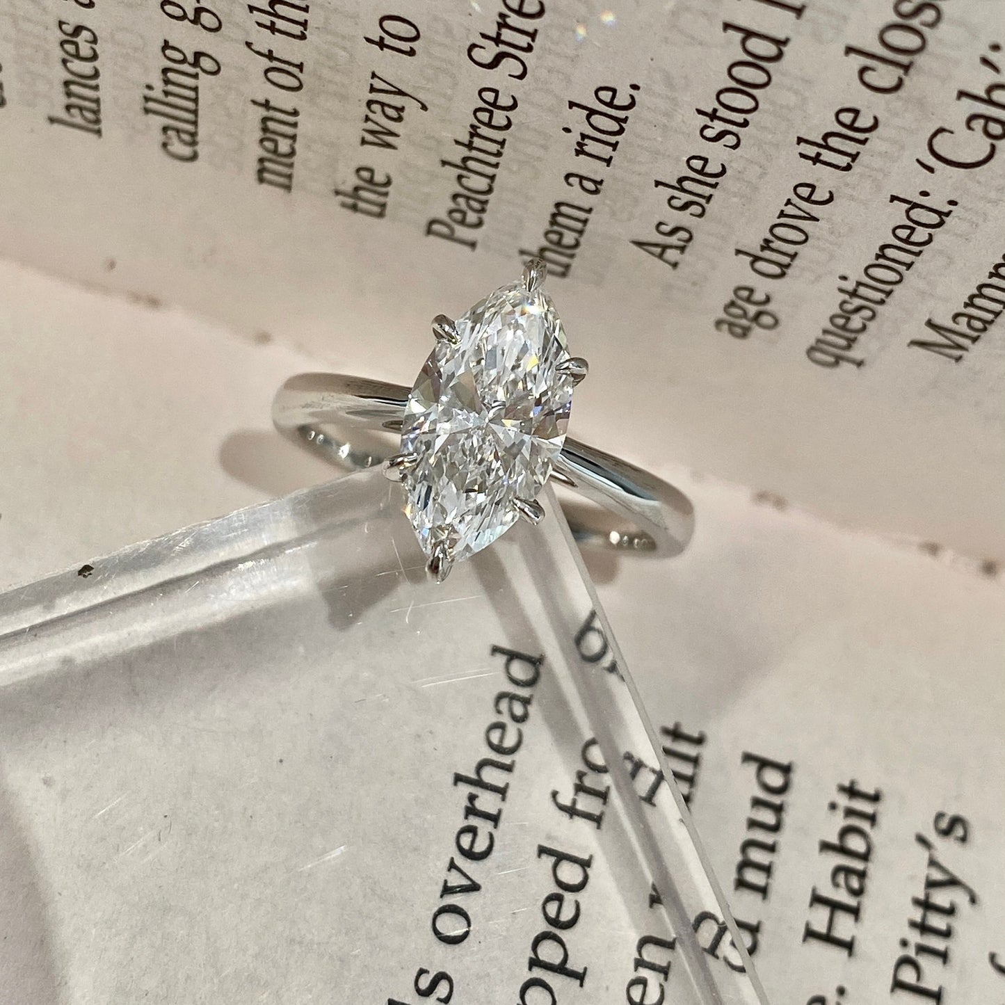 Marquise cut CVD diamond solitaire engagement ring