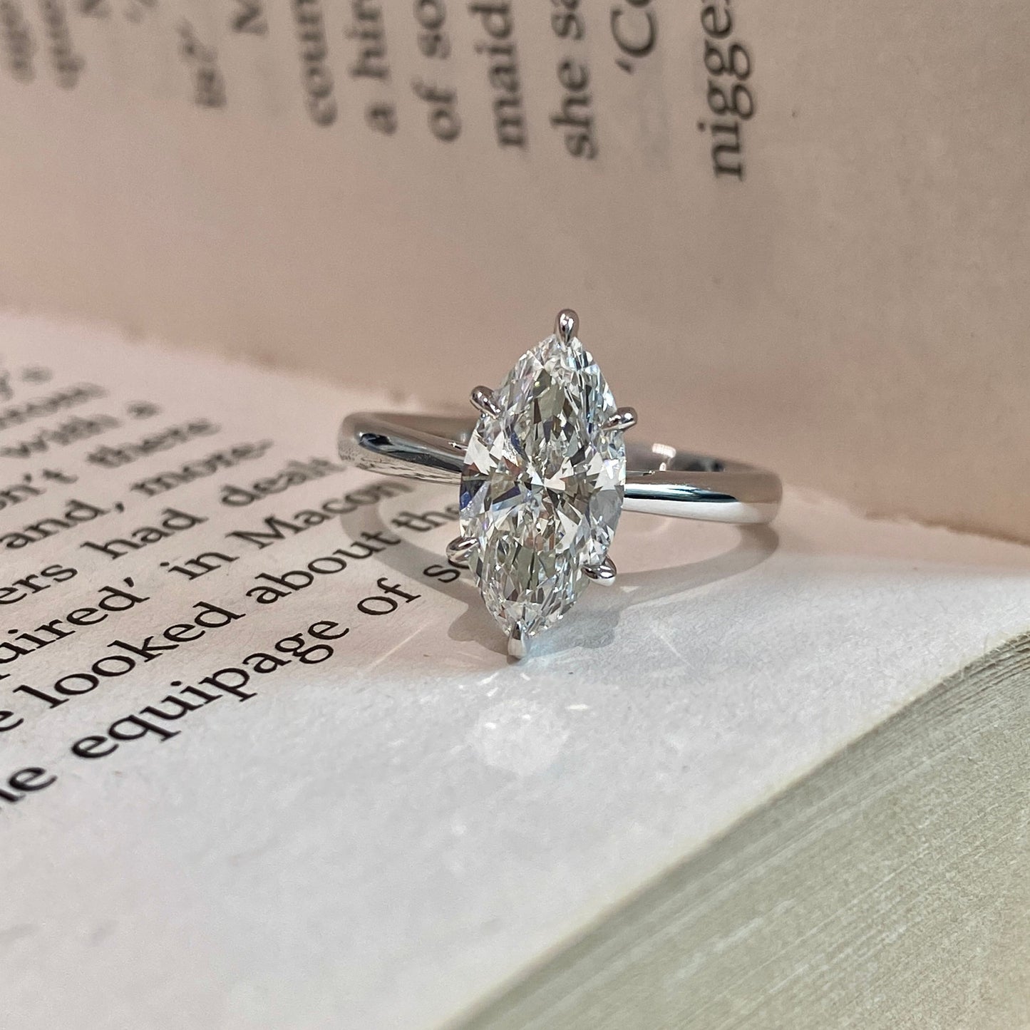 Marquise cut CVD diamond solitaire engagement ring