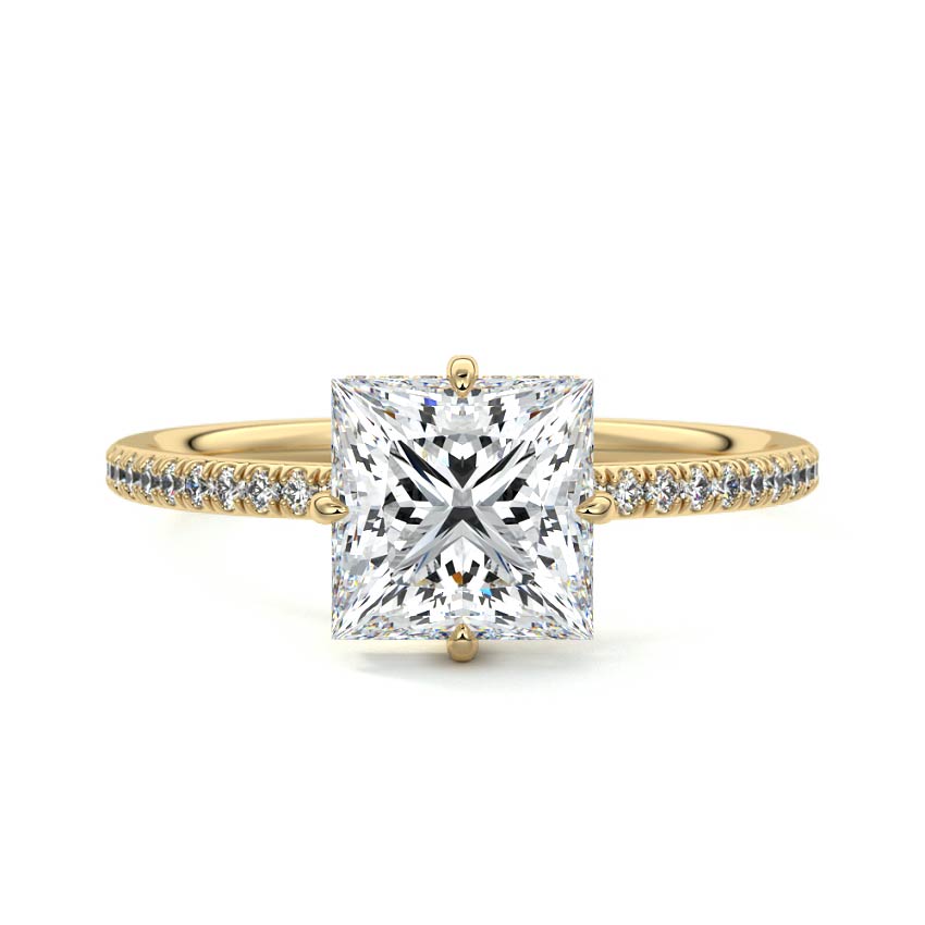 Hidden Halo & Pave Ring with 1.20 CT Princess Cut Moissanite