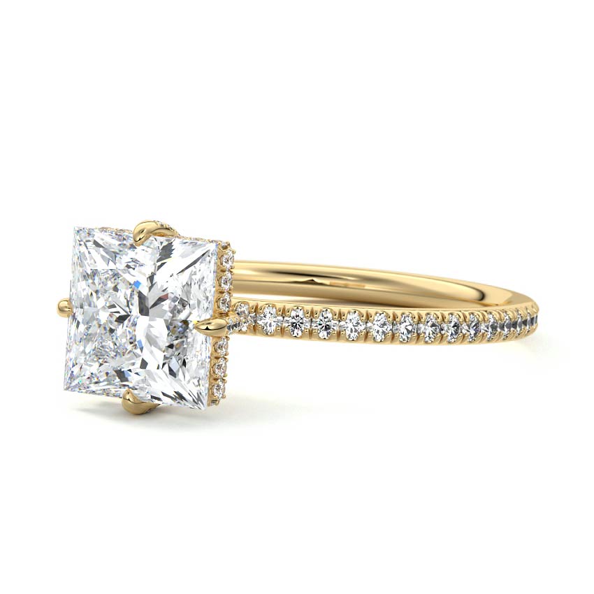 Hidden Halo & Pave Ring with 1.20 CT Princess Cut Moissanite